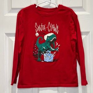 Holiday Time Boys 6/7 T-Rex Dinosaur Santa Claws Christmas Long Sleeve Tee Red